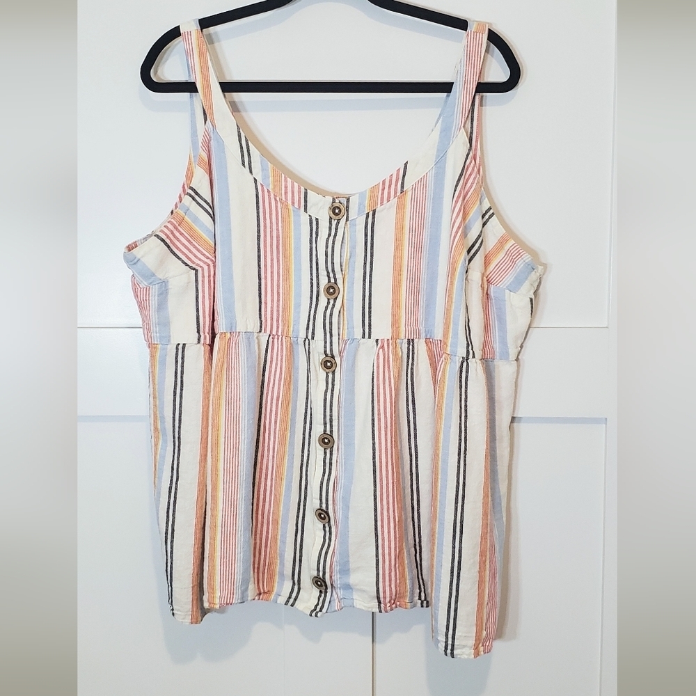Terra & Sky Size 3 X Linen Blend Top Sleeveless Multicolored  Button Down